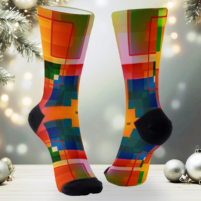 Calcetines Resumen colorido Arte moderno Patrón creativo (Artistic Christmas socks featuring an abstract modern art geometric pattern in bright colors)