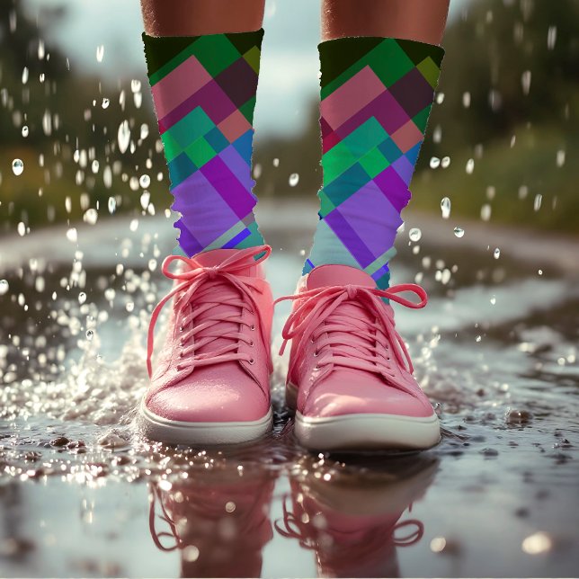 Calcetines Resumen colorido geométrico verde moderno púrpura (Subido por el creador)