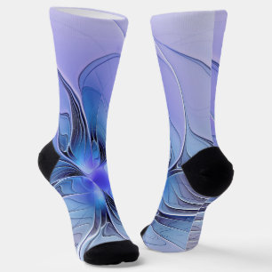 Calcetines Resumen de arte fractal moderno Lavanda azul
