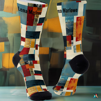 Calcetines Resumen de parches en negrita personalizado azul y