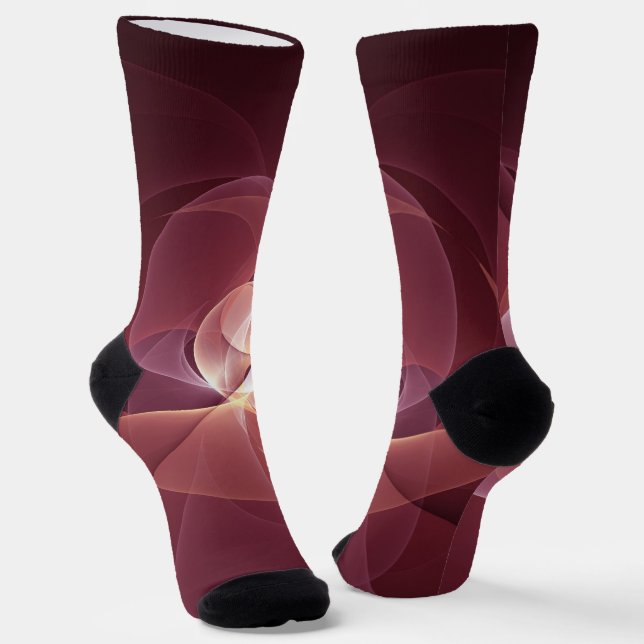 Calcetines Resumen Elegante Vino Moderno Arte Fractal Rojo (Angular)