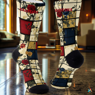Calcetines Resumen floral con diseño geométrico elegante