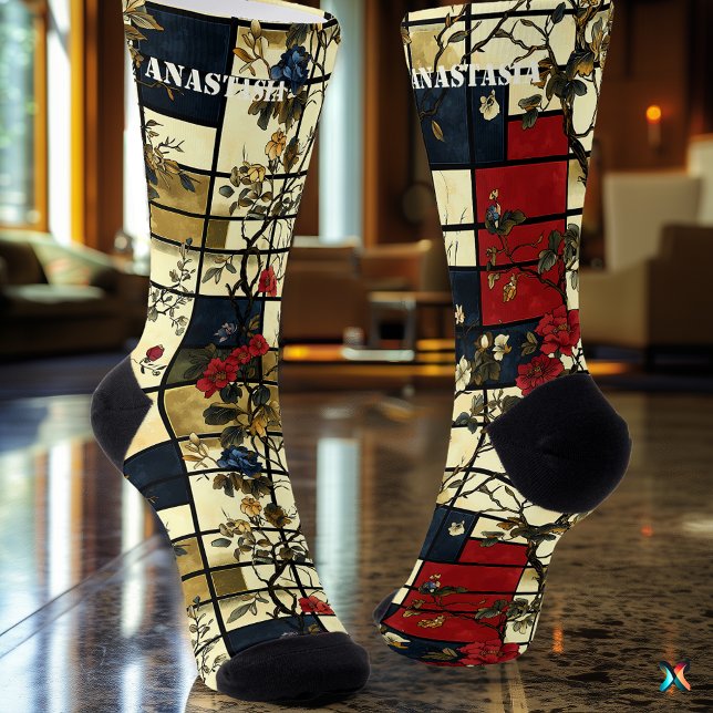 Calcetines Resumen floral elegante con diseño geométrico (Subido por el creador)