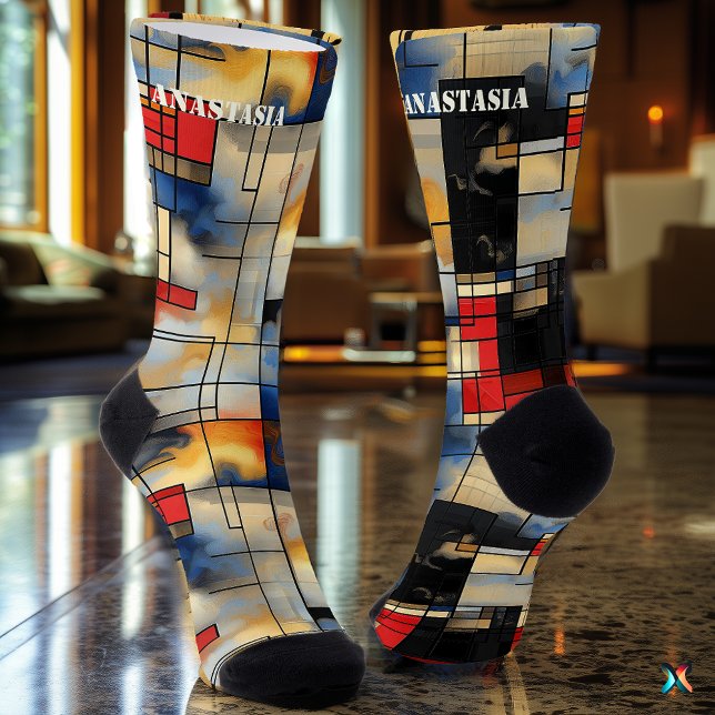 Calcetines Resumen geométrico con patrones artísticos audaces (Subido por el creador)