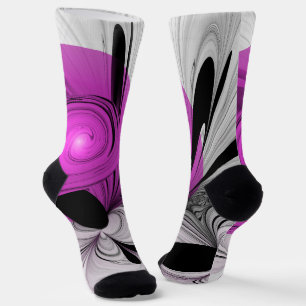 Calcetines Resumen Gris Negro Con Arte Fractal Magenta