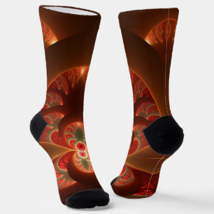 Calcetines Resumen luminoso Naranja moderno Fractal rojo