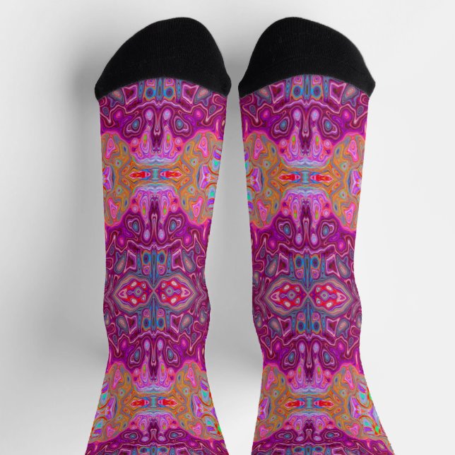 Calcetines Resumen Magenta Pink, Blue y Red Groovy Pattern (Arriba)