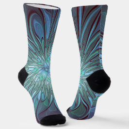 Calcetines Resumen moderno Arte fractal de flor azul de moda