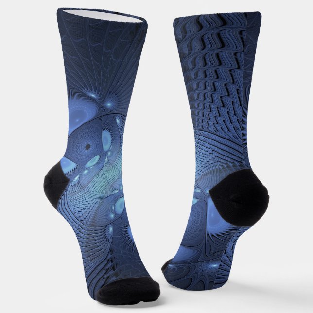 Calcetines Resumen moderno Arte Fractal Dusk Azul trendy (Angular)