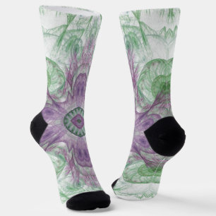 Calcetines Resumen moderno Diseño fractal púrpura y verde