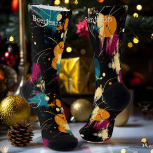 Calcetines Resumen Splash cósmico Splash Black Socks with Bol
