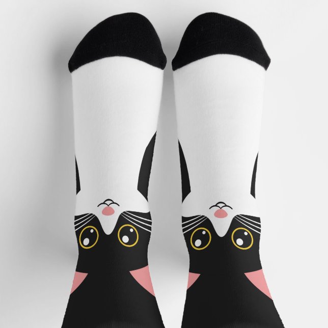 Calcetines Retrato de gato negro de Cute Mid Century (Arriba)