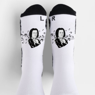 Calcetines Retrato de Johann Sebastian Bach y busto con notas