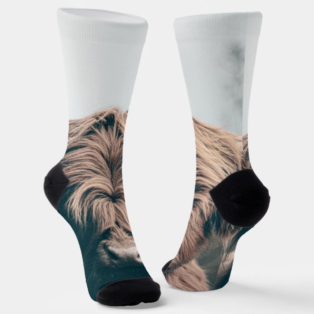 Calcetines Retrato de vaca Highland (Angular)