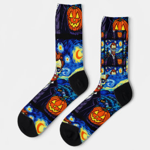 Calcetines Retrato de Van Gogh Halloween - Noche estrellada c