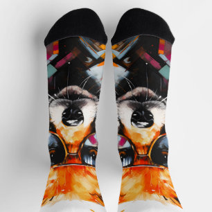 Calcetines Retrato de zorro animal abstracto de Pop Art con g