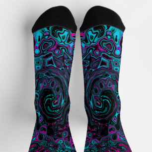 Calcetines Retro Aqua Magenta y Black Abstract Swirl