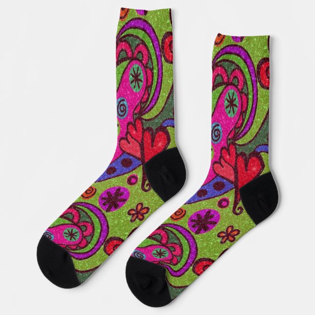 Calcetines Retro Cheerful Hearts and Flowers Multicolor (Izquierda)