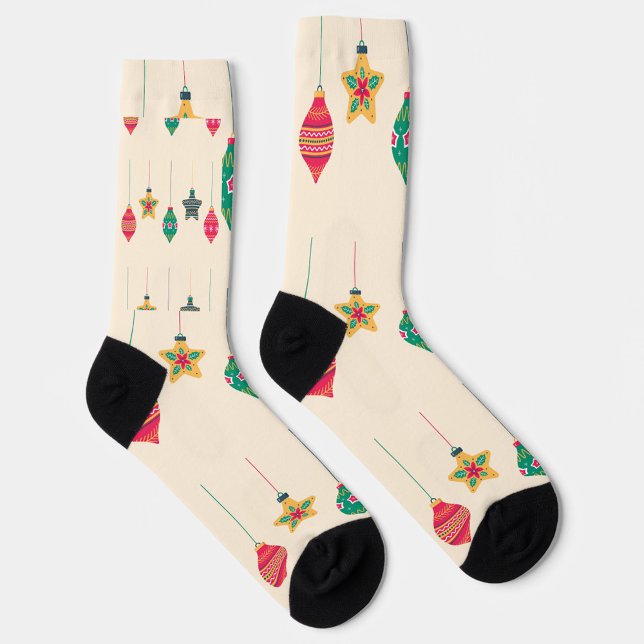 Calcetines Retro Christmas Ornament Pattern Holiday Socks ("Deck your feet with holiday cheer")