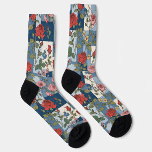 Calcetines Retro Denim Parchwork con Rosas