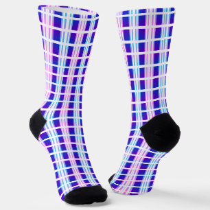 Calcetines retro eléctrico rayado azul y púrpura