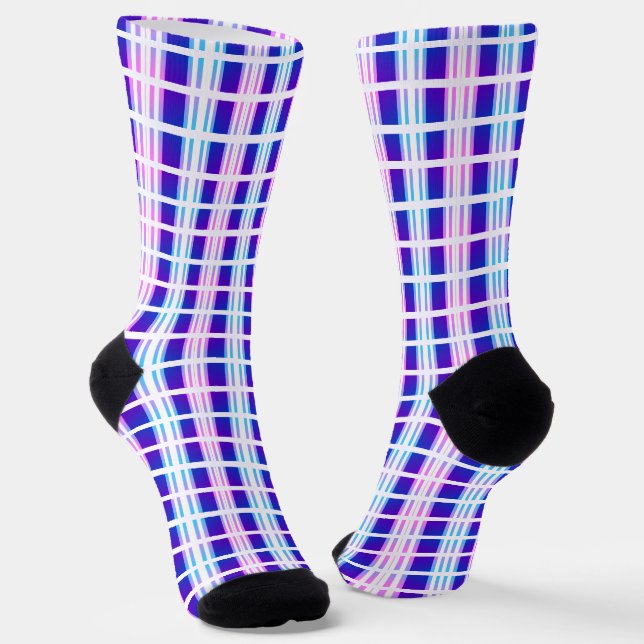 Calcetines retro eléctrico rayado azul y púrpura (Angular)