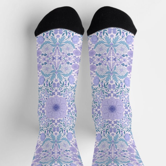 Calcetines Retro garden florals in blue and violet (Arriba)
