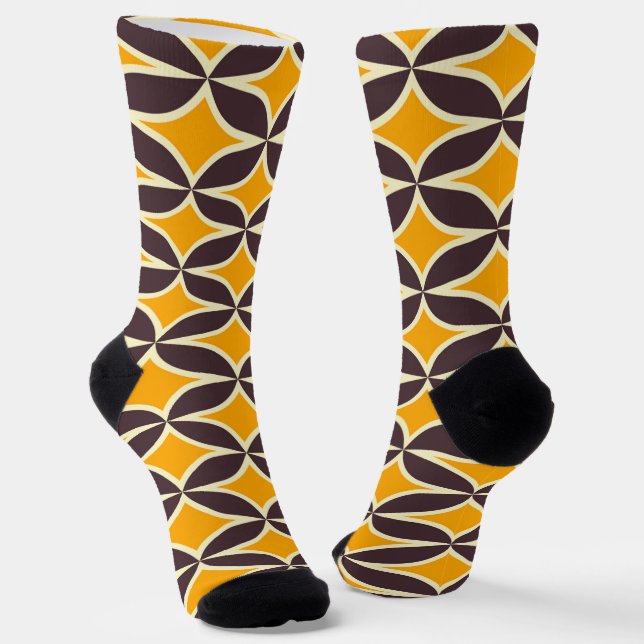 Calcetines Retro geometric pattern yellow and brown leaf (Angular)
