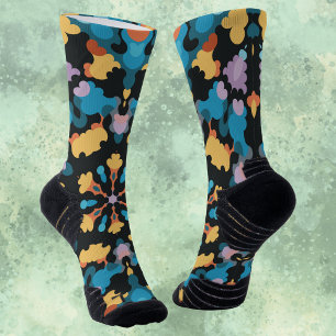 Calcetines Retro Mandala amarillo azul y Naranja