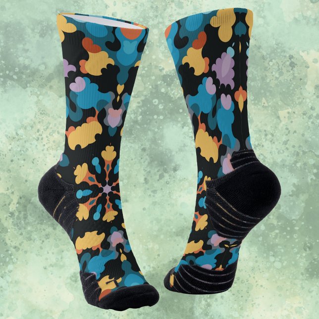 Calcetines Retro Mandala amarillo azul y Naranja (Subido por el creador)