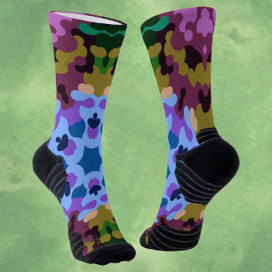Calcetines Retro Mandala azul morado y amarillo