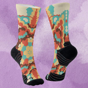Calcetines Retro Mandala azul rojo y amarillo