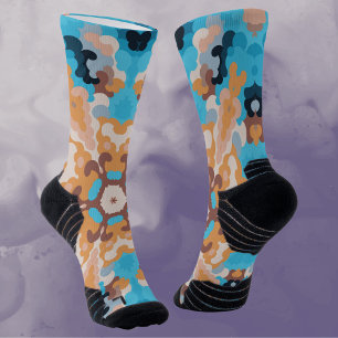 Calcetines Retro Mandala Azul y Naranja