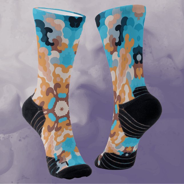 Calcetines Retro Mandala Azul y Naranja (Subido por el creador)