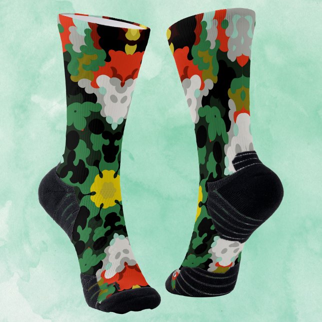 Calcetines Retro Mandala Flor Verde Naranja y Amarillo (Subido por el creador)