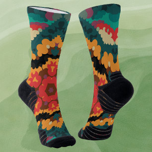 Calcetines Retro Mandala Naranja azul y rojo