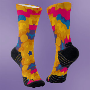 Calcetines Retro Mandala Naranja azul y rosa