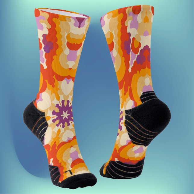 Calcetines Retro Mandala Naranja rojo morado y amarillo (Subido por el creador)