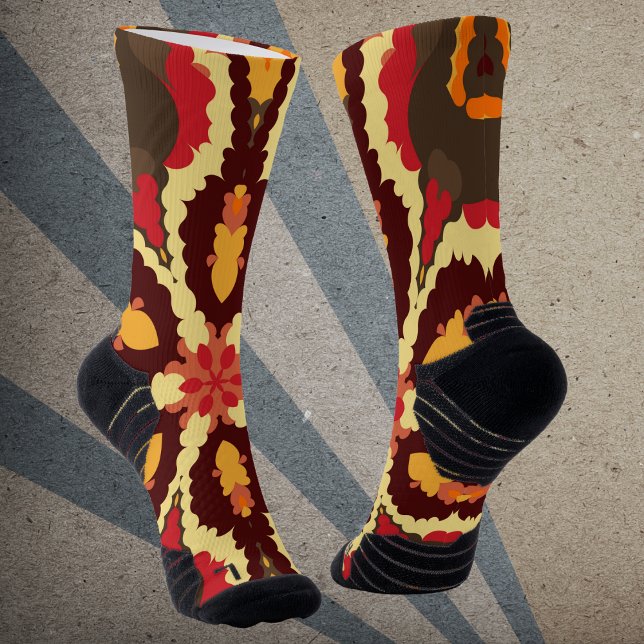Calcetines Retro Mandala Naranja rojo y marrón (Subido por el creador)