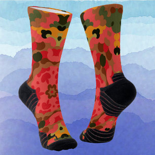 Calcetines Retro Mandala Naranja rojo y verde