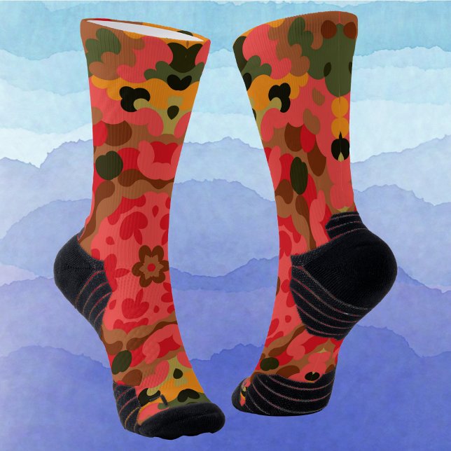 Calcetines Retro Mandala Naranja rojo y verde (Subido por el creador)
