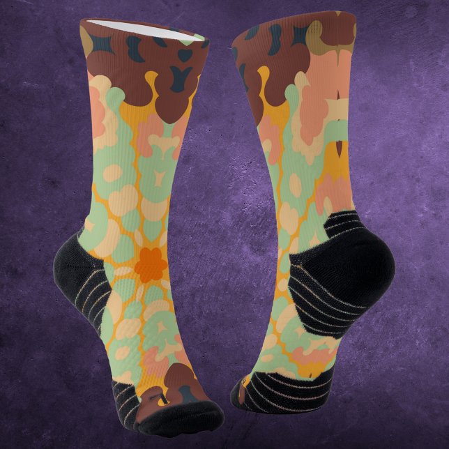 Calcetines Retro Mandala Naranja verde y amarillo (Subido por el creador)