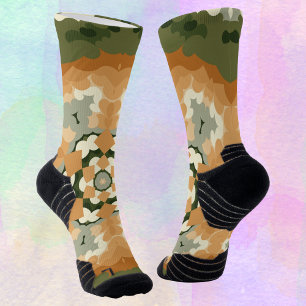 Calcetines Retro Mandala Naranja Verde y Blanco