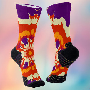 Calcetines Retro Mandala Púrpura Rojo y Naranja