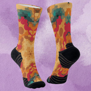 Calcetines Retro Mandala Rojo Amarillo y Azul