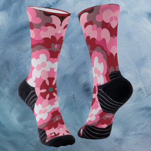 Calcetines Retro Mandala rosa rojo y blanco