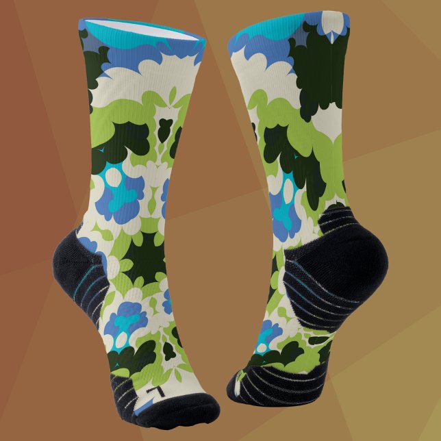Calcetines Retro Mandala Verde azul blanco y negro (Subido por el creador)