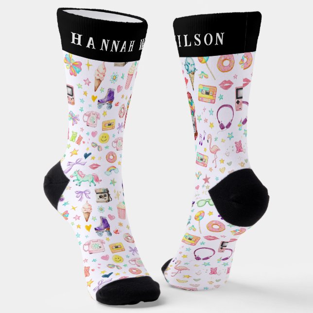 Calcetines Retro Party Icons Custom Name Crew Socks (Angular)