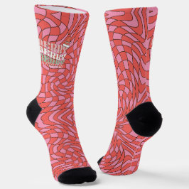 Calcetines Retro Rojo y Rosa Remolino | Merry Mama Navidad 