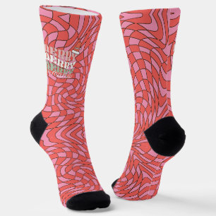 Calcetines Retro Rojo y Rosa Remolino Merry Mama Navidad